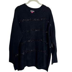 Vince Camuto Womens Sweater Plus Size 1X Black Sequin Knit Pullover Holiday